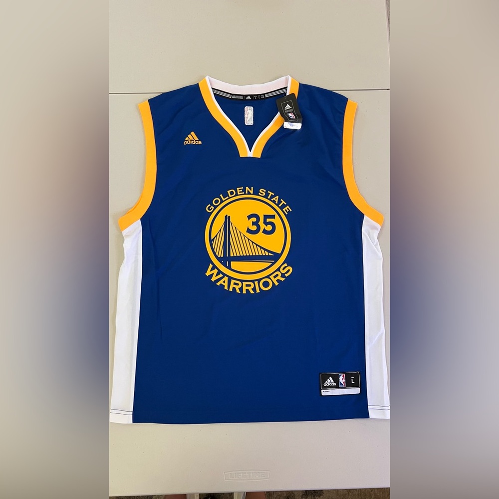 Adidas Kevin Durant Golden State Warriors Away Blue and Yellow Jersey Large